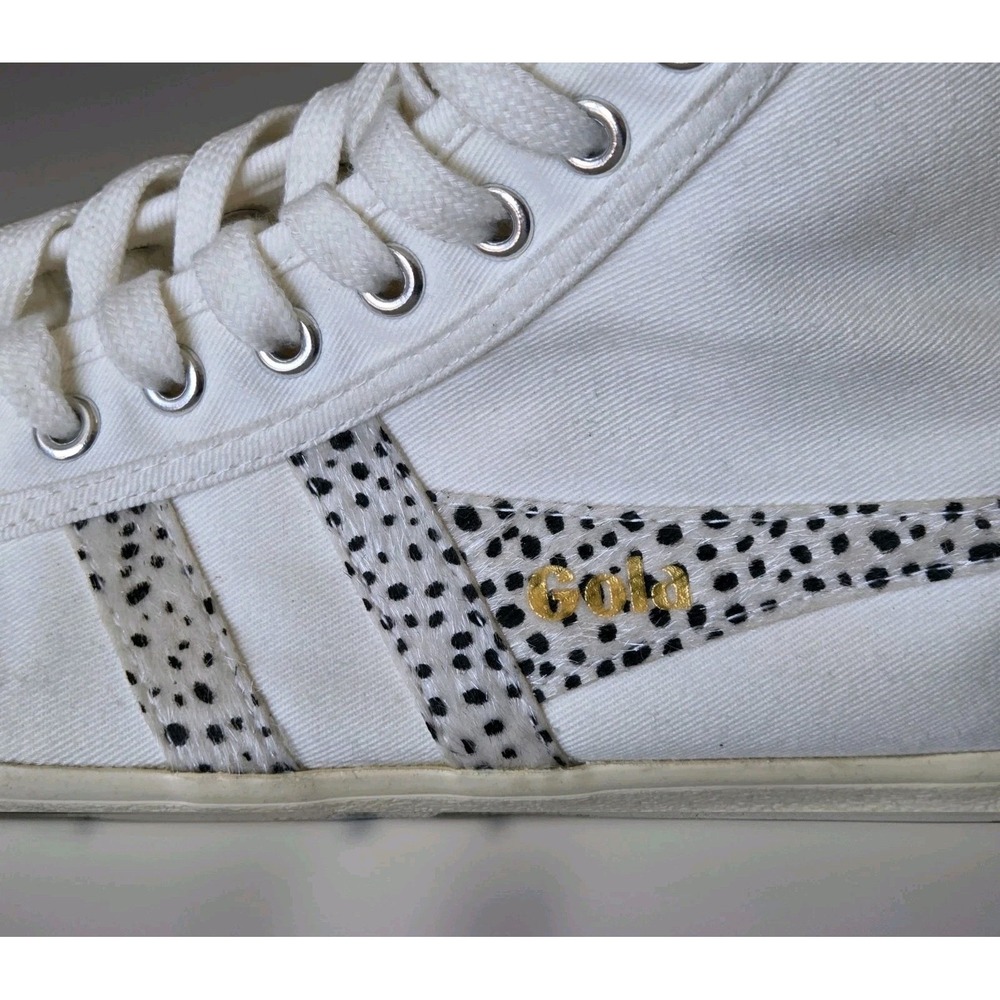 Women's 10 High Top Fashion Sneakers Ivory Gold Fur Animal Print Gola Mark Cox